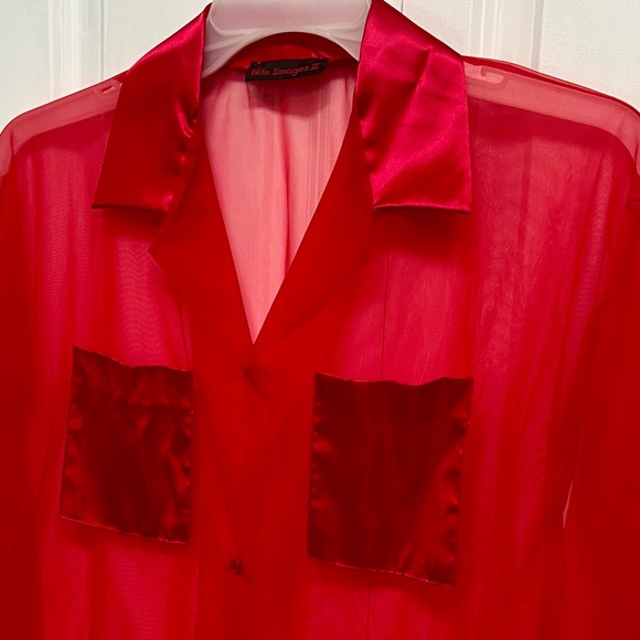 Red Sheer Button-Up Pajama Top Nite Images II Size XL - Picture 3 of 7